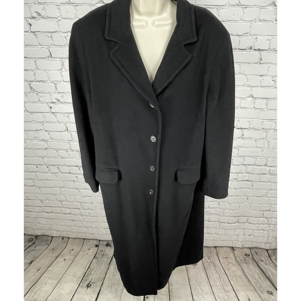 VTG Brooks Brothers Black 100% Wool Classic Buttoned Long Over Coat Size Large L